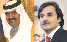 Sheikh Hamad bin Khalifa al-Thani and Sheikh Tamim Bin Hamad al-Thani.